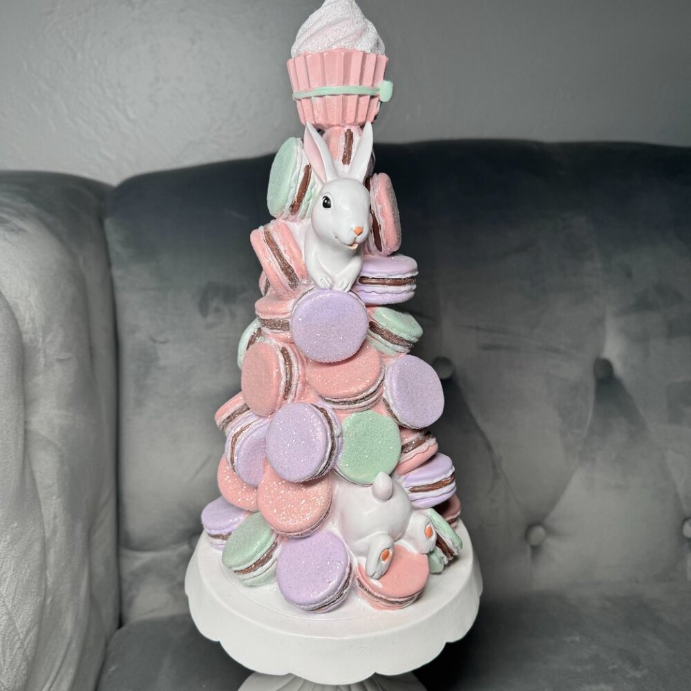 Cupcakes & Cashmere Easter Macaroons Bunny Topiary Tree Cake Pedestal NWT - Picture 3 of 12